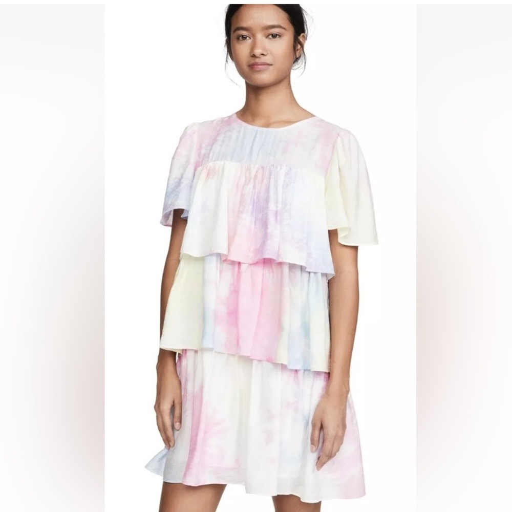 English Factory Shirring A-Line Tiered Ruffle Mini Dress